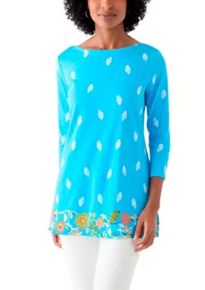 Women's 3/4 Sleeve Boat Neck Placement Print Top