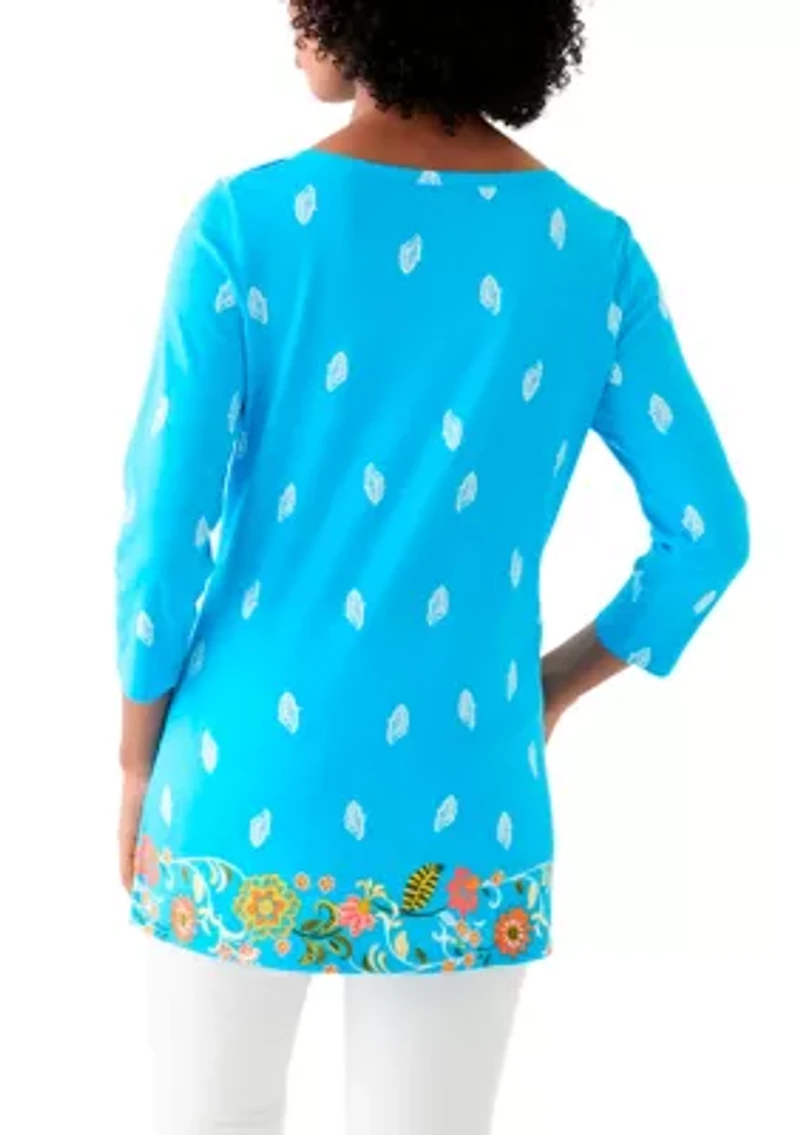 Women's 3/4 Sleeve Boat Neck Placement Print Top