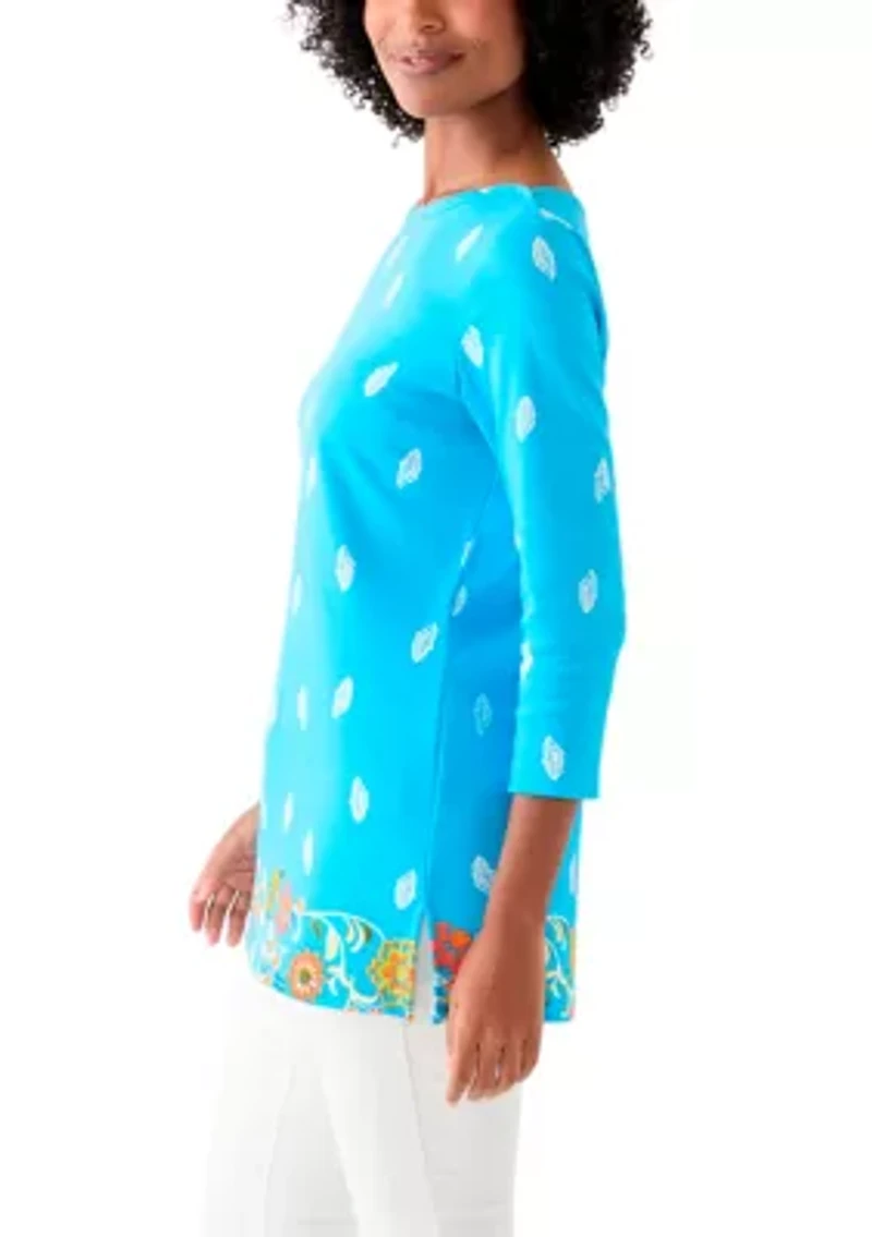 Women's 3/4 Sleeve Boat Neck Placement Print Top