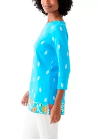Women's 3/4 Sleeve Boat Neck Placement Print Top