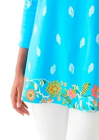 Women's 3/4 Sleeve Boat Neck Placement Print Top