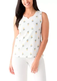 Women's Sleeveless Split Neck Allover Print Tank Top