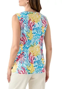 Women's Sleeveless Split Neck Allover Print Tank Top
