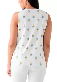 Women's Sleeveless Split Neck Allover Print Tank Top