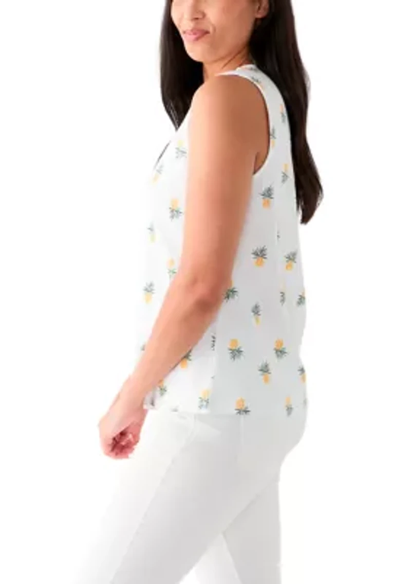 Women's Sleeveless Split Neck Allover Print Tank Top