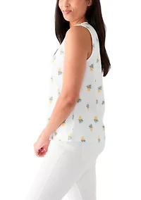 Women's Sleeveless Split Neck Allover Print Tank Top