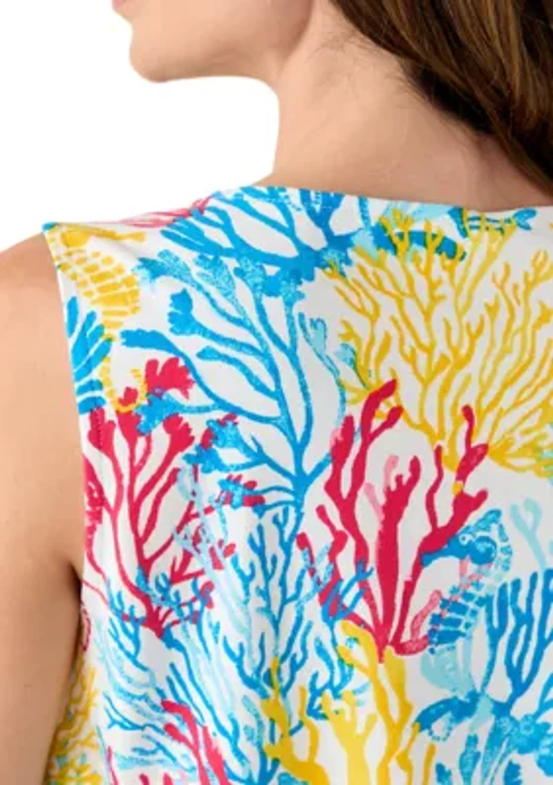 Women's Sleeveless Split Neck Allover Print Tank Top