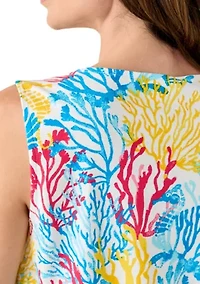Women's Sleeveless Split Neck Allover Print Tank Top