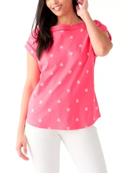 Women's Short Sleeve Inset Trim Printed T-Shirt