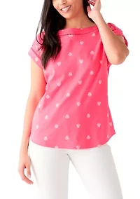 Women's Short Sleeve Inset Trim Printed T-Shirt