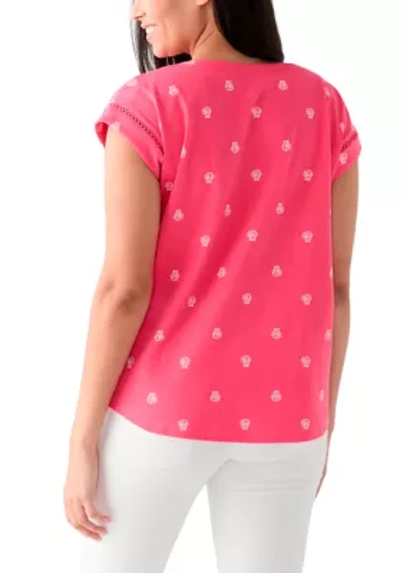 Women's Short Sleeve Inset Trim Printed T-Shirt