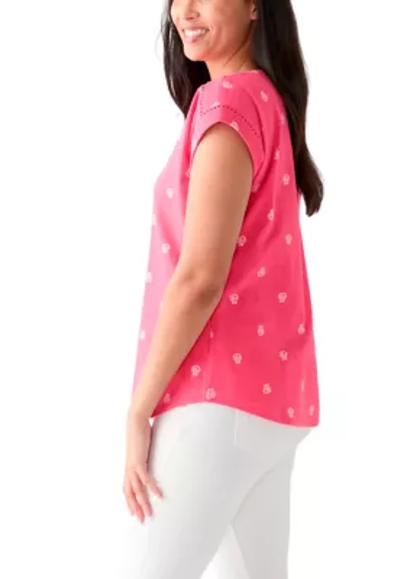 Women's Short Sleeve Inset Trim Printed T-Shirt