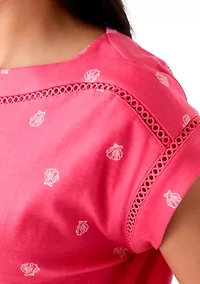 Women's Short Sleeve Inset Trim Printed T-Shirt