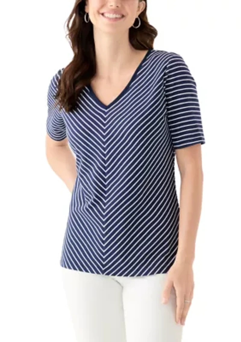 Women's Short Sleeve V-Neck Striped T-Shirt