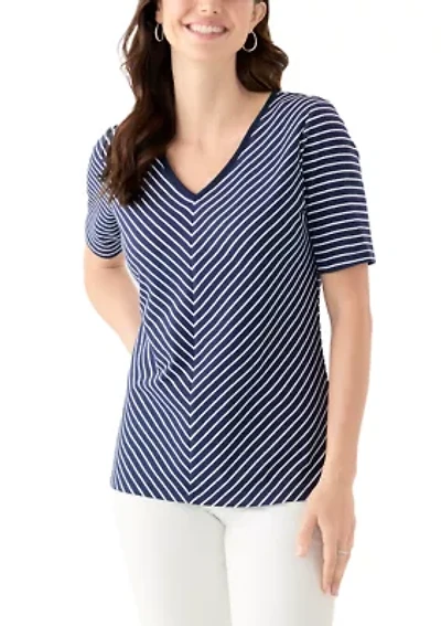 Women's Short Sleeve V-Neck Striped T-Shirt