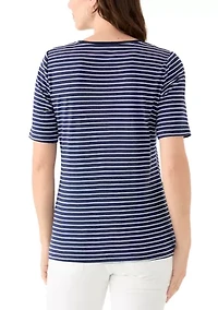 Women's Short Sleeve V-Neck Striped T-Shirt
