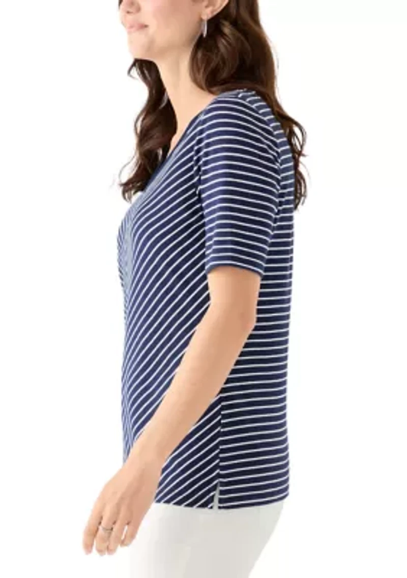 Women's Short Sleeve V-Neck Striped T-Shirt