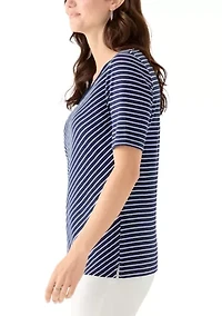 Women's Short Sleeve V-Neck Striped T-Shirt