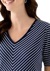 Women's Short Sleeve V-Neck Striped T-Shirt
