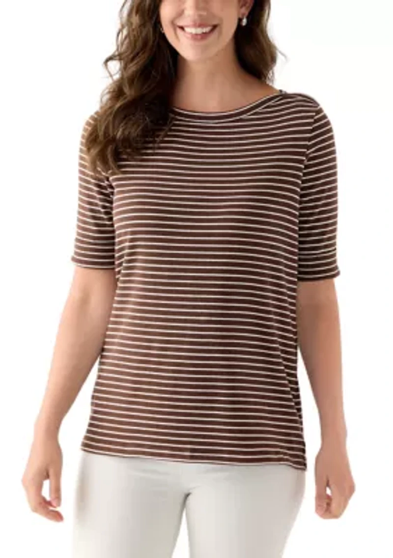 Women's Elbow Sleeve Rolled Cuff Top