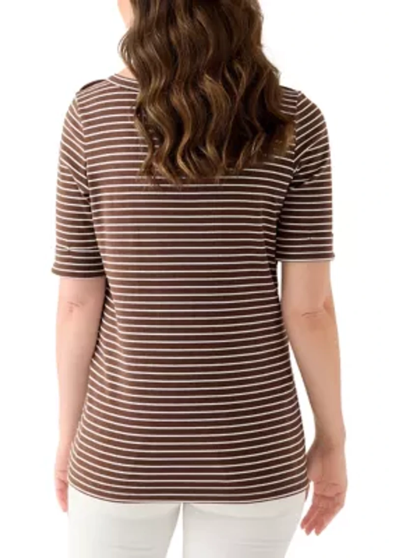 Women's Elbow Sleeve Rolled Cuff Top