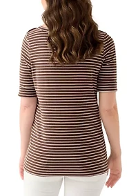 Women's Elbow Sleeve Rolled Cuff Top