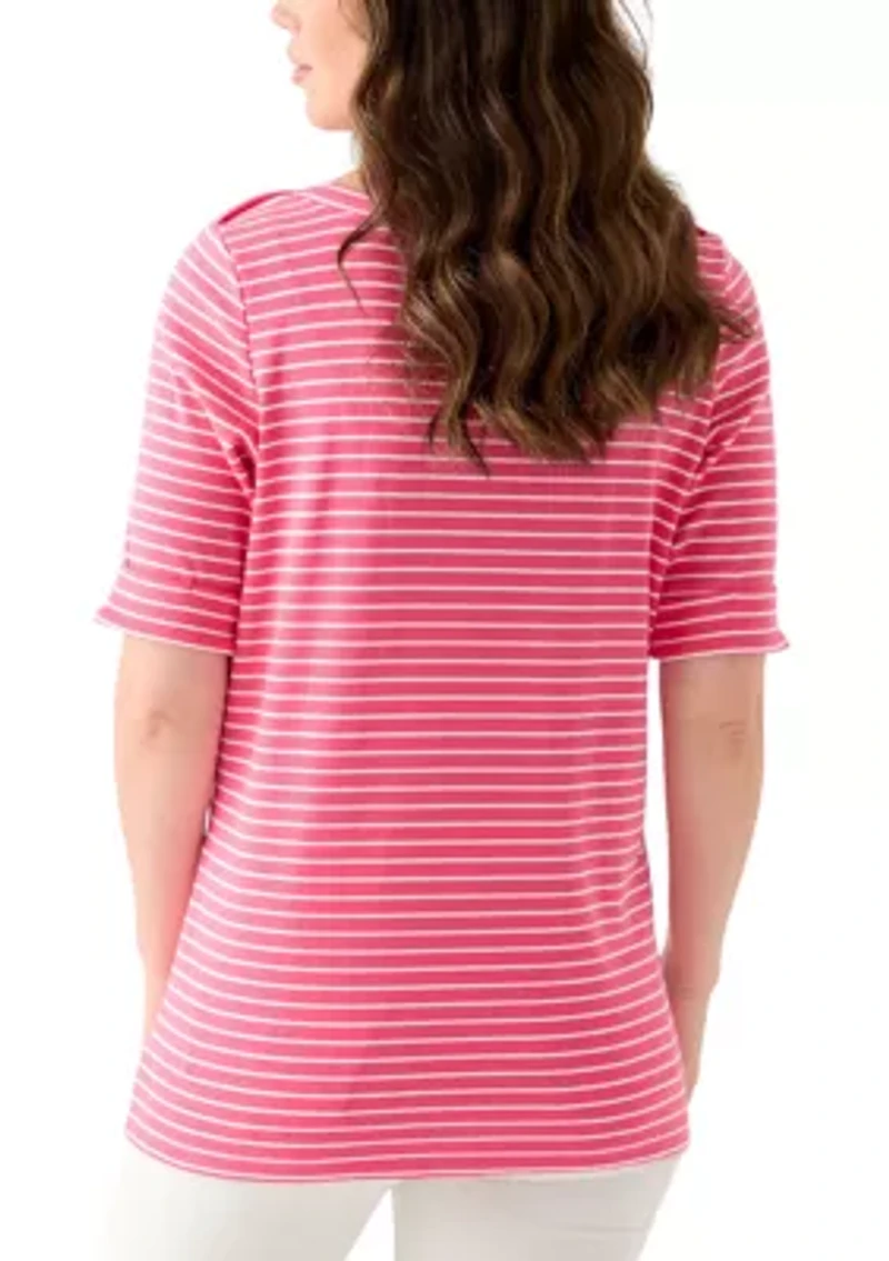 Women's Elbow Sleeve Rolled Cuff Top
