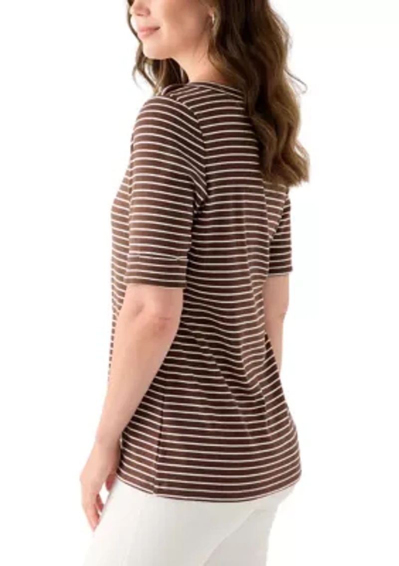 Women's Elbow Sleeve Rolled Cuff Top
