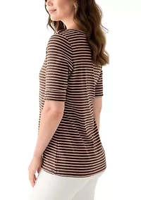 Women's Elbow Sleeve Rolled Cuff Top