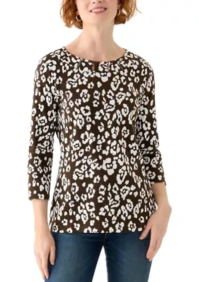Women's Cutout Detail Printed Top
