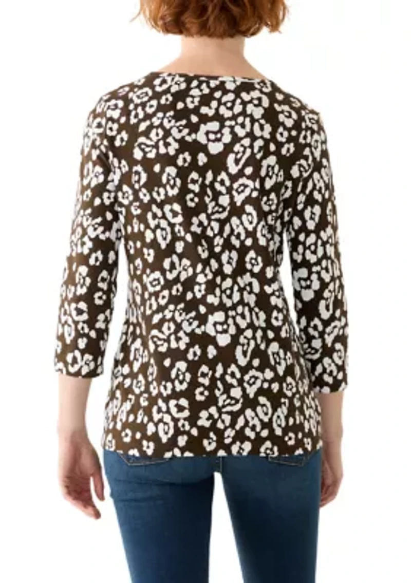 Women's Cutout Detail Printed Top
