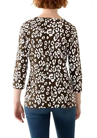 Women's Cutout Detail Printed Top