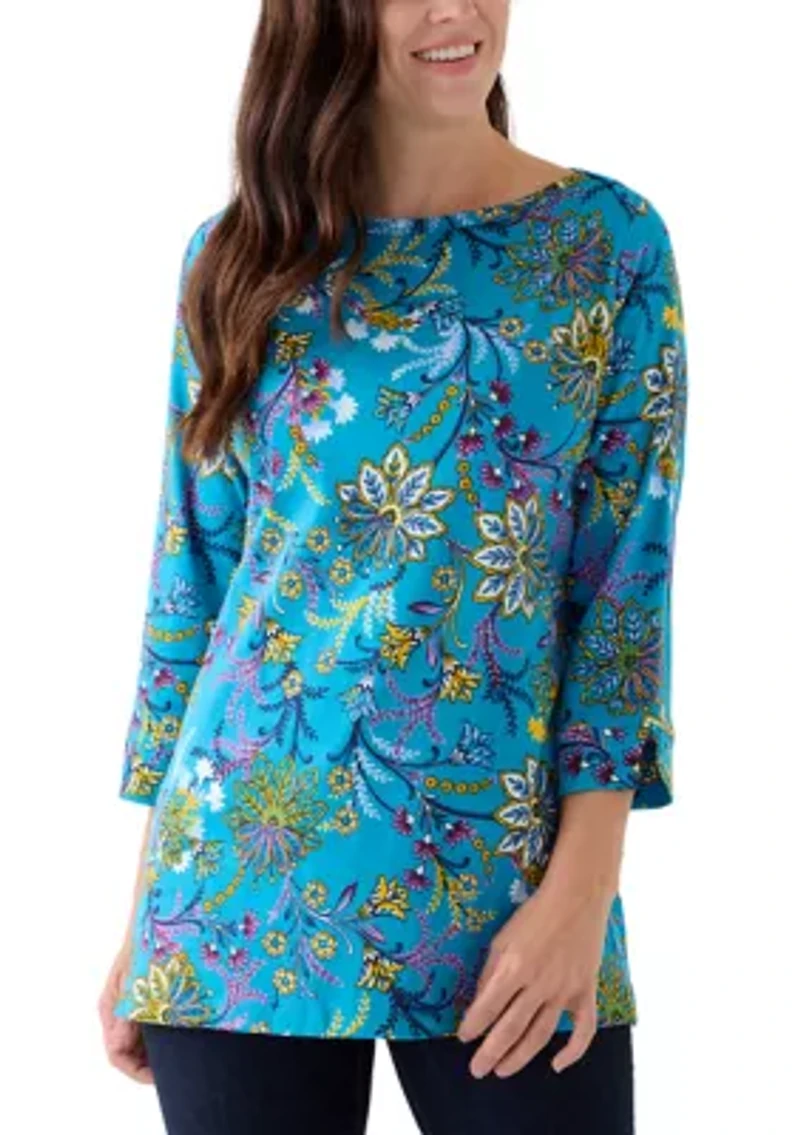Women's 3/4 Sleeve Printed Bateau Tunic