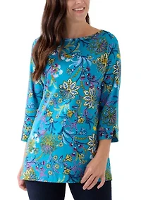 Women's 3/4 Sleeve Printed Bateau Tunic