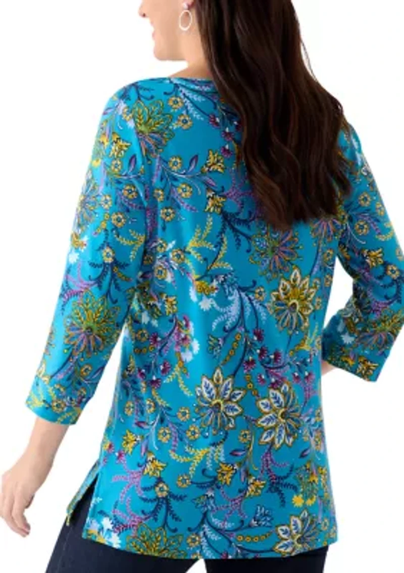 Women's 3/4 Sleeve Printed Bateau Tunic