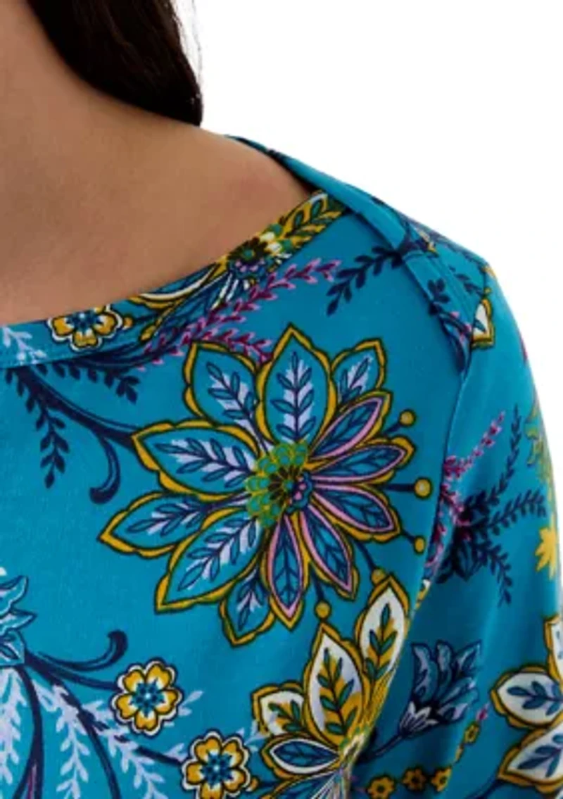 Women's 3/4 Sleeve Printed Bateau Tunic