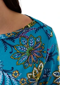 Women's 3/4 Sleeve Printed Bateau Tunic
