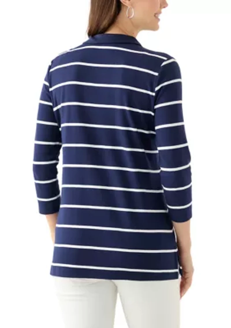 Women's 3/4 Sleeve Stripe Polo Top