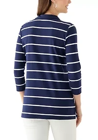 Women's 3/4 Sleeve Stripe Polo Top