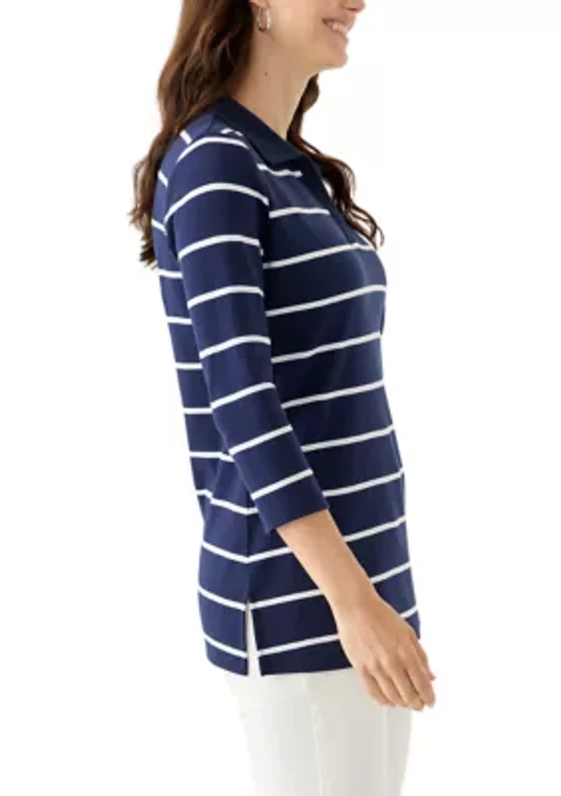 Women's 3/4 Sleeve Stripe Polo Top