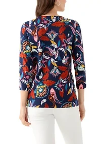 Women's 3/4 Printed Neck Detail Top