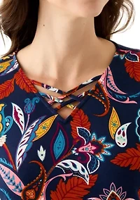 Women's 3/4 Printed Neck Detail Top
