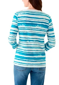 Women's 3/4 Sleeve V-Neck Stripe Print T-Shirt