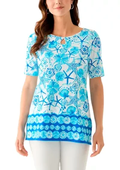 Women's Keyhole Border Printed Top