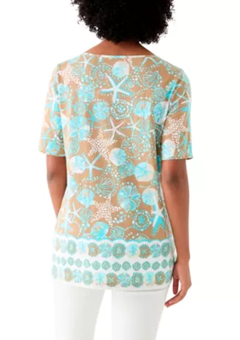 Women's Keyhole Border Printed Top