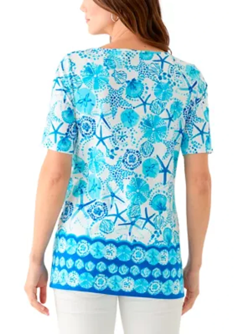 Women's Keyhole Border Printed Top