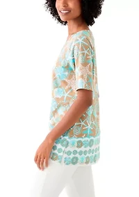 Women's Keyhole Border Printed Top