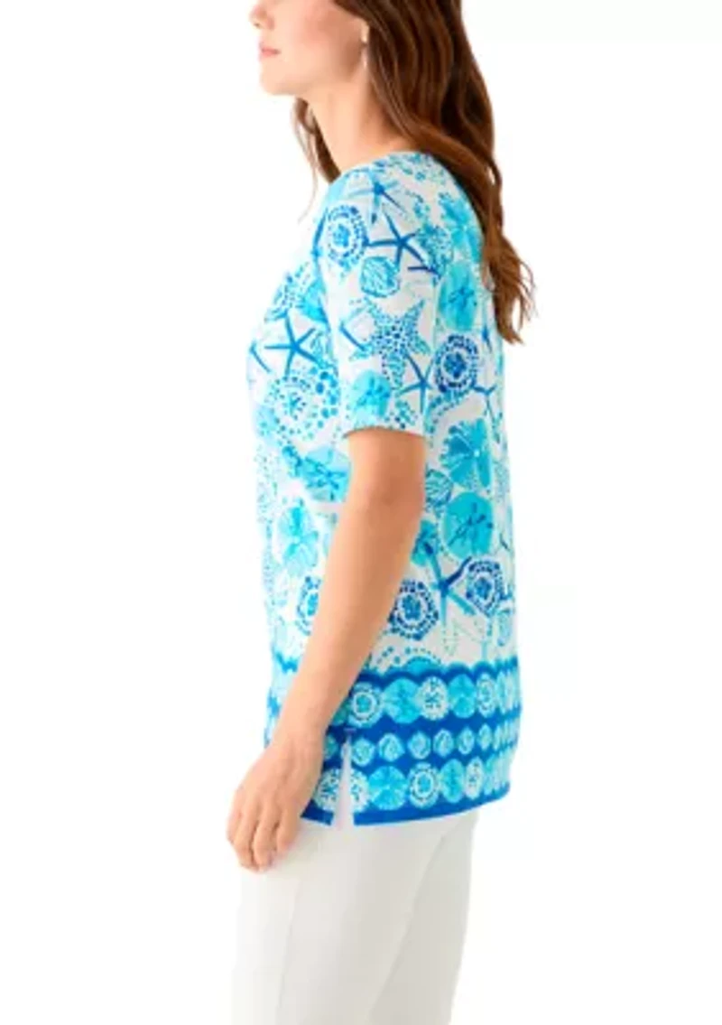 Women's Keyhole Border Printed Top