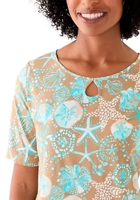 Women's Keyhole Border Printed Top
