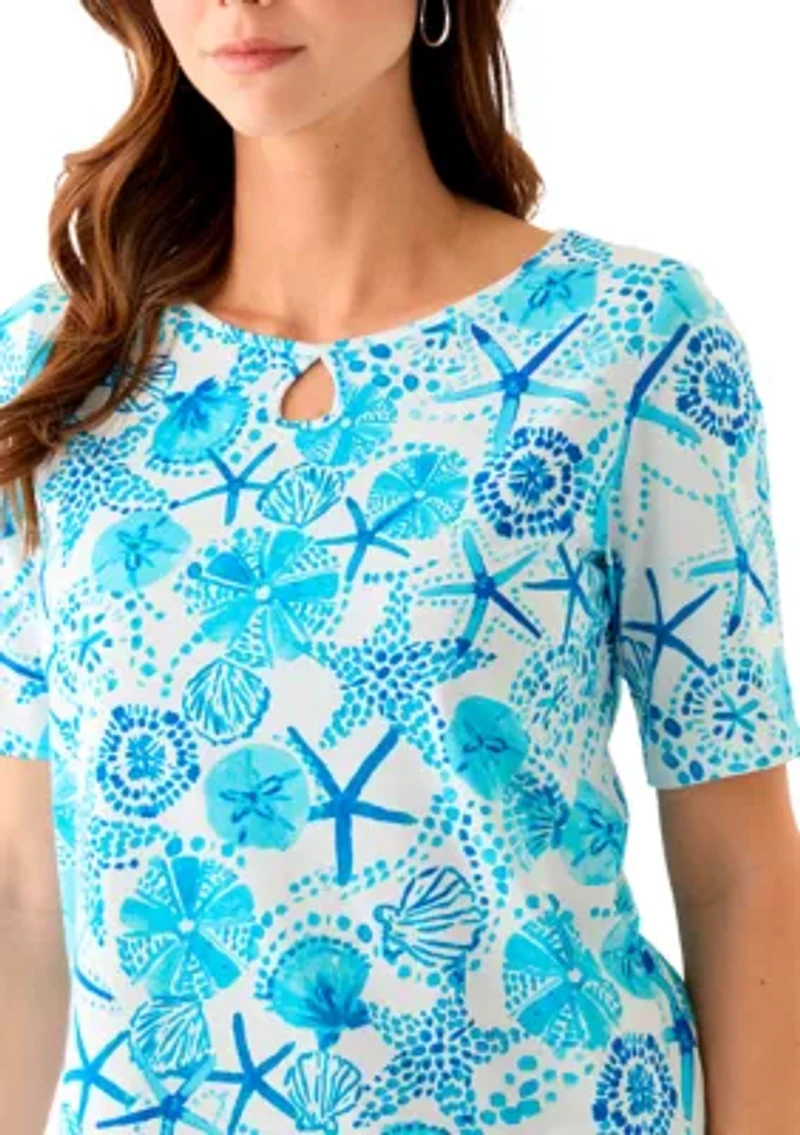 Women's Keyhole Border Printed Top